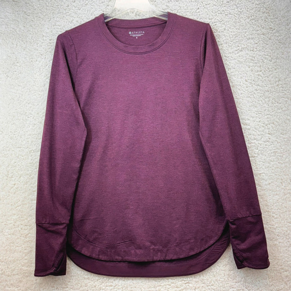 Athleta Tops - Athleta Womens Activewear Top Small Purple Long Sleeve Thumb Hole Round Neck Gym